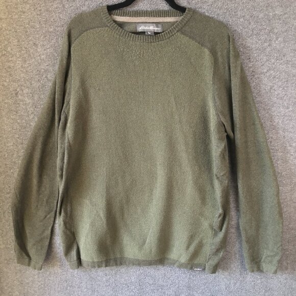 Eddie Bauer Mens TXL Olive Green Crew Neck Textured Sweater - Picture 1 of 8